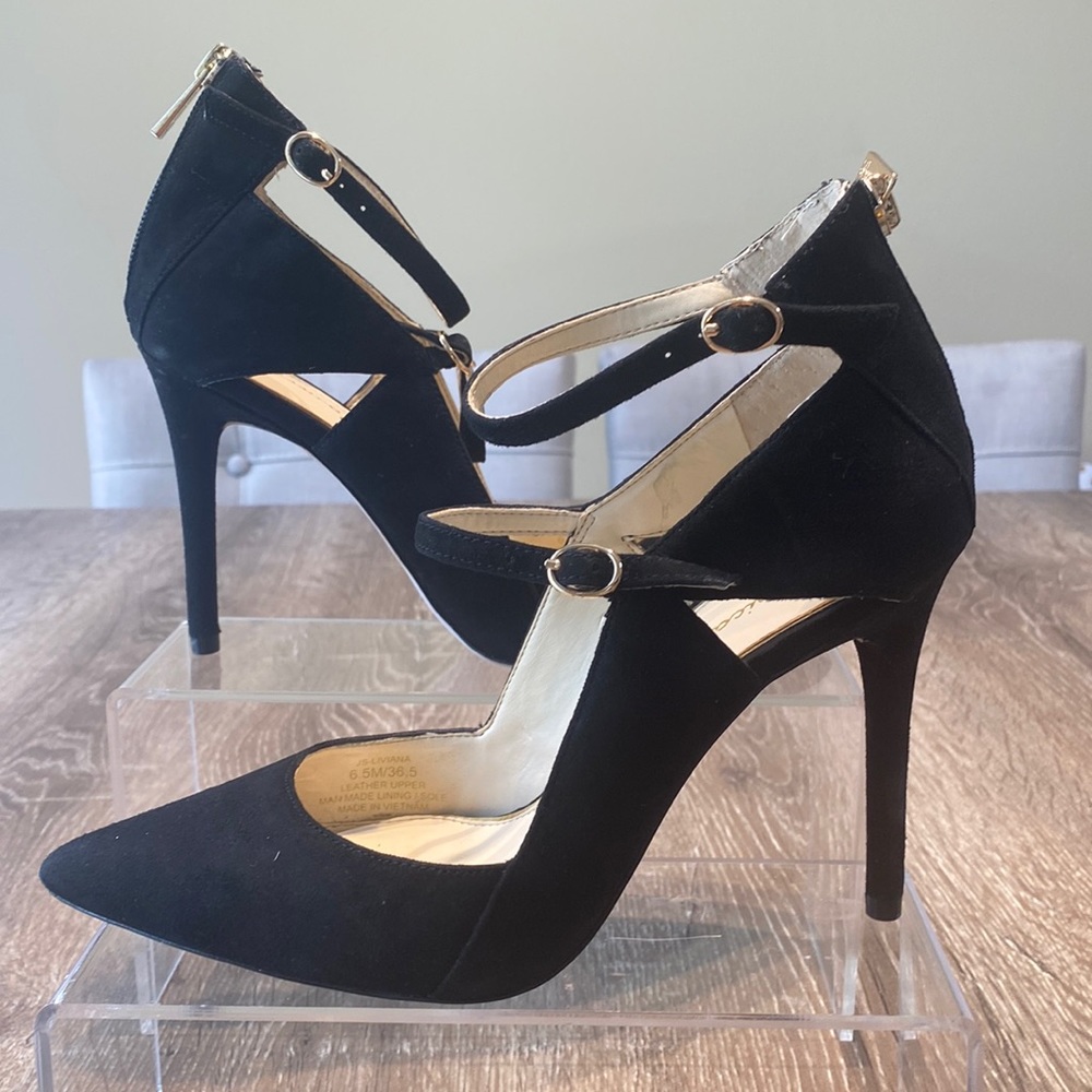 Jessica Simpson 4.5 inch high heels JS-Liviana black luxe kid suede